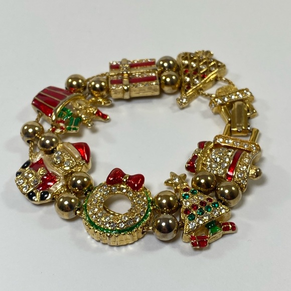 Christmas Slide Gold toned 7.5" Bracelet - Picture 4 of 7